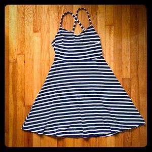 Navy and White Striped Fit and Flare Dress